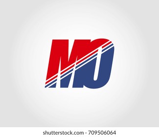 Letter M and O red and blue combination logo
