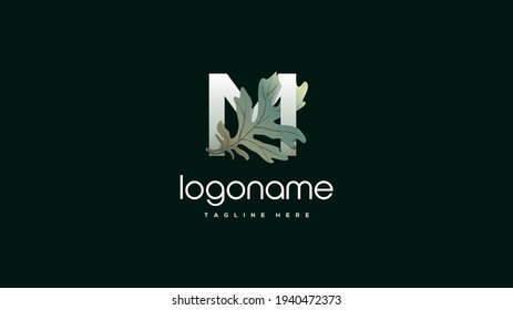 Letter M oak leaf logo, leaf m logo design