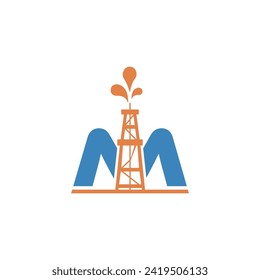 Letter M Oil pump business oil and gas industrial logo design icon element vector