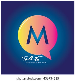 Letter M on bubble talk icon as an integrated communication. Design Template for the communication, commercial, technology and campaign activities