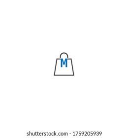 Letter M on shopping bag. Abstract shopping logo. Online shop logo