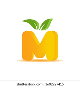 Letter M orange logo design. lemon logo vector. fresh fruit logo design