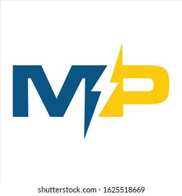 letter M and P icon. design initials M and P with abstract electrical logo vector