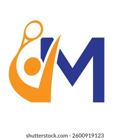 Letter M Padel Racket Logo Design. Paddle Symbol Beach Table Tennis Club Sign