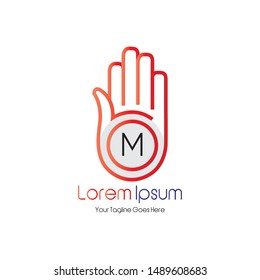 Letter M in the palm of the logo design for a business company