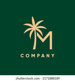 Letter M Palm Tree Logo Design Vector Icon Graphic Emblem Illustration 
