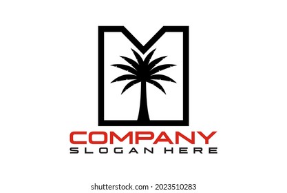 Letter M with palm vector logo designs