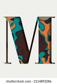 Letter M in the paper cut style on the white background