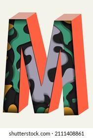 Letter M in the papercut style on the white background.