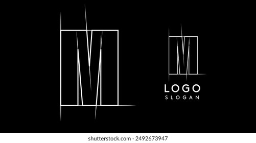 Letra M lápiz dibujado, diseño de logotipo de diseño arquitectónico, Plan de construcción, dibujo técnico. Ideal para la marca corporativa, proyectos industriales, firmas de ingeniería. Ilustración vectorial