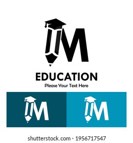 Letter m with pencil and hat graduation logo template illustration. suiatble for education. you can change the color. recommended colors according to the below