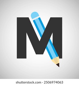 Letter M with pencil logo design template. Logo for education, student or corporate identity.