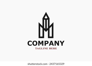 letter m and pencil monogram logo