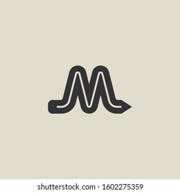Letter M pencil shape logo design. Link icon in flat style isolated on grey background. Graphic alphabet symbol for your corporate business identity, website, app, UI. Arts logo design inspiration.