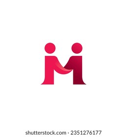 Letter M People Logo Design. M Human Partnership Logo