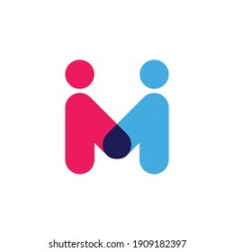 Letter M Person overlapping logo design, vector illustration.