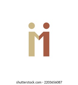 Letter M And Person Symbol. Racial Equality Concept. Different Skin People Handshake.