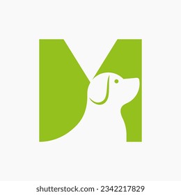 Diseño del logotipo de la mascota M de la letra. Plantilla vectorial de símbolo del logotipo del perro. Perro en el alfabeto