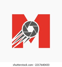 Letter M Photography Logo Camera Lens Concept. Photography Camera Symbol Vector Template