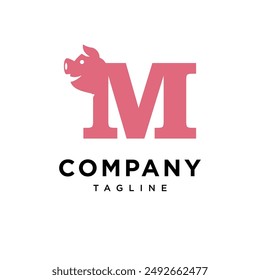 Letter M Pig Head logo icon vecto