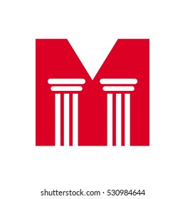 letter M and Pillar logo vector.