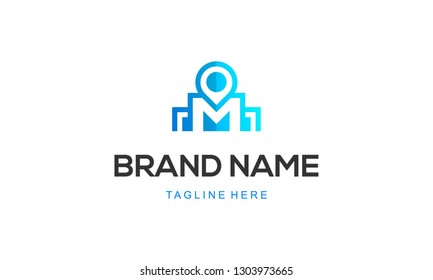 Letter M Pin Location Abstract Modern Business Technology Logo
