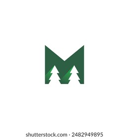Letter M Pine Logo Design. M Forest Logo vector