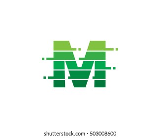 Letter M Pixel Cut Logo Design Template