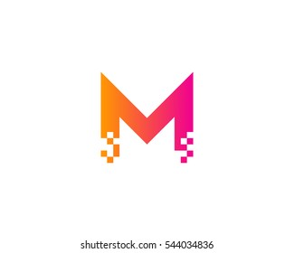 Letter M Pixel Logo Design Template Element