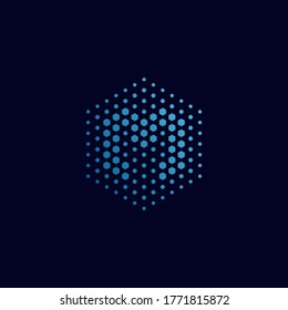 Letter m pixel logo hexagon blue color. Technology, business, and digital logotype vector illustration