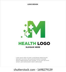Letter M Pixel logo, Plus sign logo, Medical health care hospital symbol, Technology and digital logotype