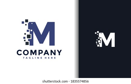 Logo de la tecnología de píxeles M de la letra