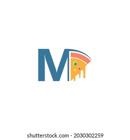 Letter M with pizza icon logo vector template