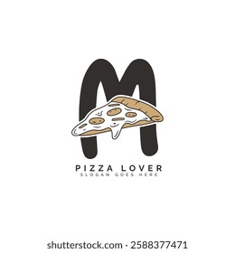 Letter M Pizza Logo Design. Alphabet M Pizza Concept Icon