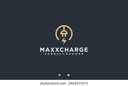 letter m with plug logo design vector silhouette illustration