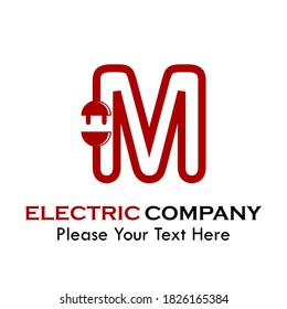 letter m with plug symbol logo template illustration. suitable for electric, thunder, computer, lightning brand, mark etc