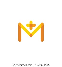 letter m plus medical bandage color symbol logo vector 