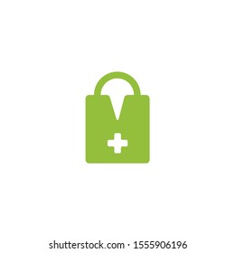 letter m plus medical shopping bag symbol vector