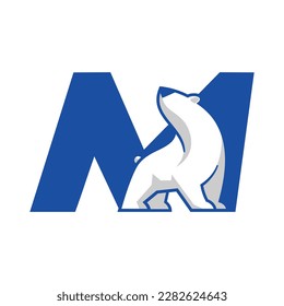 Letter M with polar bear logo icon design template elements. Vector sign