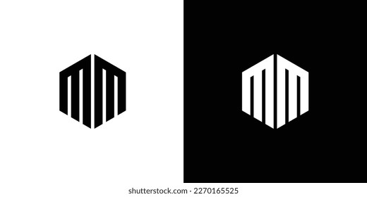 Letter M M Polygon, Hexagonal Minimal Logo Design On Black And White Background