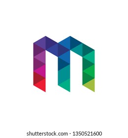 Letter m Polygon Style Geometric Alphabet Font Logo Vector Illustration 
