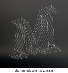The letter m. Polygonal letter. Low poly model. The three-dimensional mesh. Volume mesh character.