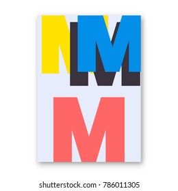 Letter M poster. Cover for magazine, printing products, flyer, presentation, brochure or booklet. Vector illustration