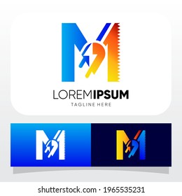 Letra M Power Jack Electric Lightning Logo Diseño Gráfico vectorial 