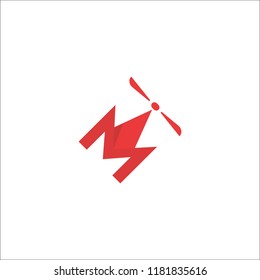 Letter M with propeller. Vector logo of delivery service.
