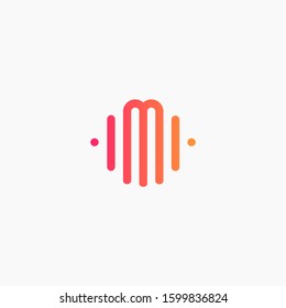 letter M with Pulse music player element. led lighting concept. technology and digital. minimalist sound music equalizer, Bass, DJ icon, nightclub, disco. logotype Unique and simple element - vector