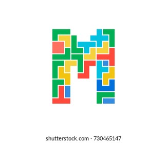Letter M Puzzle Icon Logo Design Element