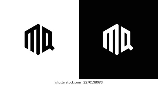 Letter M Q Polygon, Hexagonal Minimal Logo Design On Black And White Background