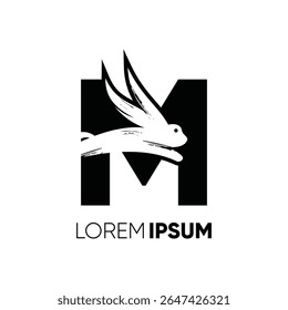 Letter M Rabbit Run Logo Design Vector Image Icon Graphic Emblem Symbol Illustration