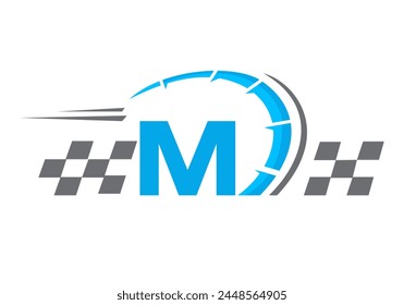 Letter M with Racing Flag Logo. Speed Logo Symbol